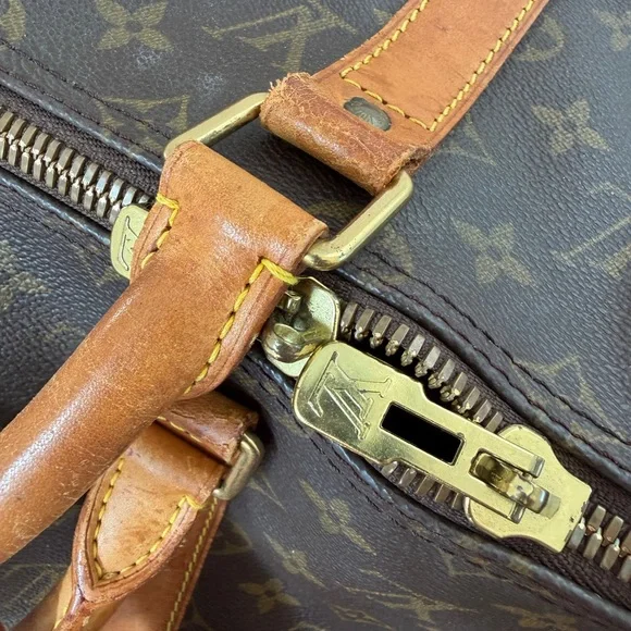 Louis Vuitton Brown Monogram Canvas Travel Duffel with Tan Leather Trim - Picture 8 of 12